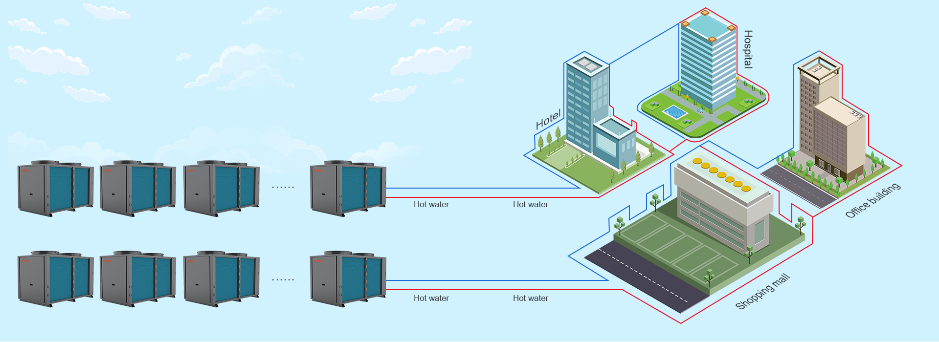 60℃ Commercial Hot Water Heat Pump 36~46.5kW